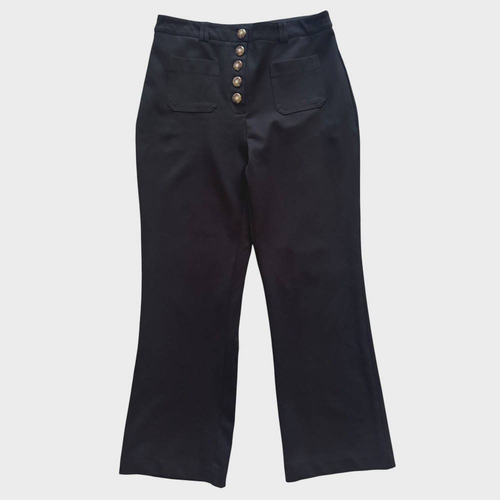 House of Harlow 1960 Black High Rise Button Fly Straight wide Leg Trousers sz 12